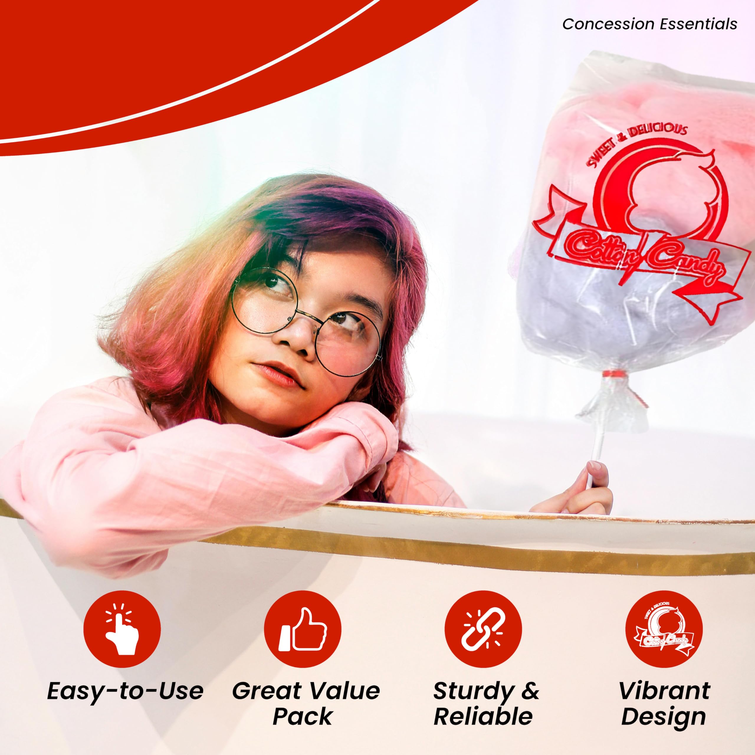 Concession Essentials Cotton Candy Bags-300CT with Twist Ties, 0.5" Height, 18" Width, 12" Length (Pack of 300)