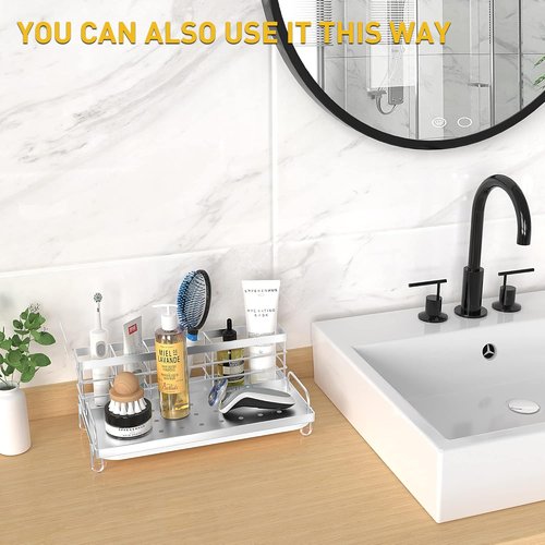 Cisily Kitchen Sink Caddy Organizer - Rustproof Non-Slip Soap Dish & Sponge Holder | Silver Finish