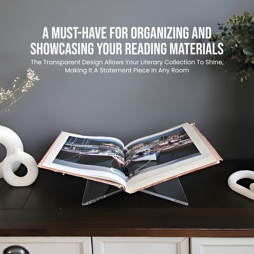 SK Acrylic Book Stand X-Large - 12.5" x 9.5" x 5.5" - Quran Holder - Coffee Table Book Stand - Cookbook Stand for Kitchen - Home and Table Decor