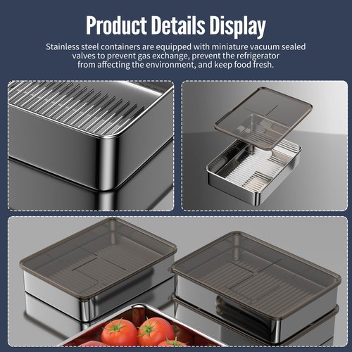 Hommiya Stainless Steel Food Storage Containers with Lids - Stackable,3-Piece Set, Dishwasher Safe for Meal Prep, Deli Meat, Cheese,Bacon & Freezer