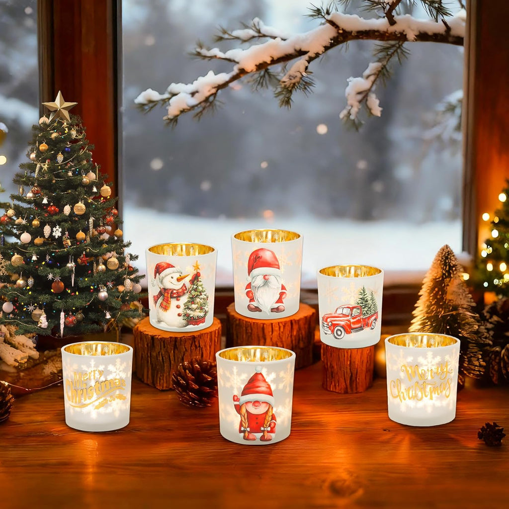 Regine Switzerland Christmas Votive Candle Holders - Set of 3 White, Gold & Red Glass for Holiday Decor