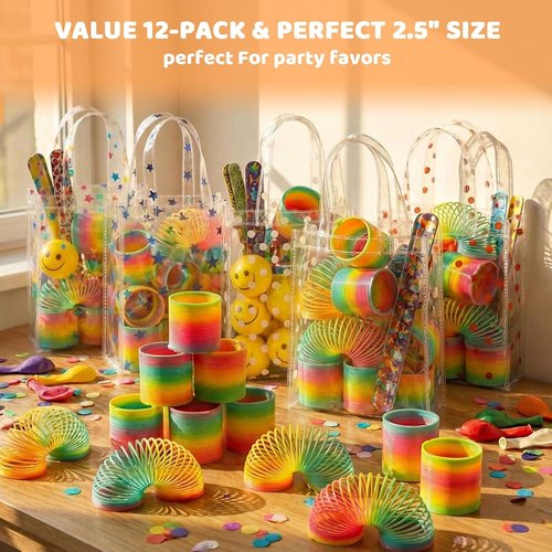JOHOUSE Rainbow Magic Spring Toys - 12 PCS Colorful Plastic Party Favors for Kids' Goodie Bags