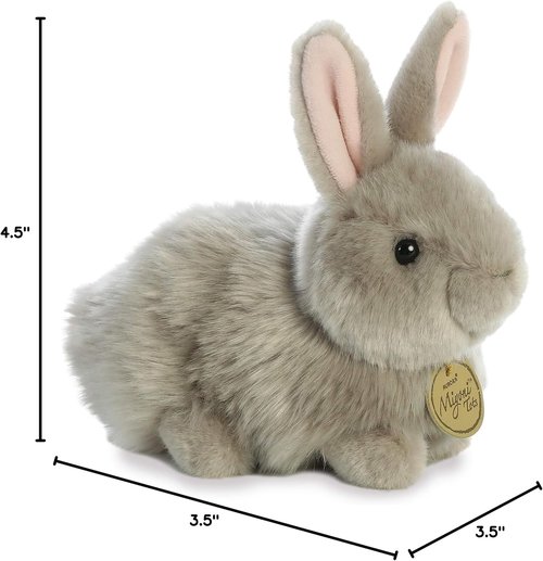 Aurora® Miyoni® Angora Bunny Stuffed Animal - Realistic Design for Cherished Companionship - Gray 7.5 Inches