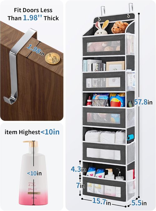 JARLINK Over The Door Organizer - 5 Shelf Hanging Storage with Large Capacity Pockets | Black