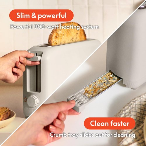 Bella 2 Slice Slim Toaster - 10” Long Slot with 6 Shade Settings, Reheat & Cancel Functions, Oatmilk Color