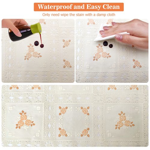 iSamzan Waterproof OilProof Vinyl Table Cover, Plastic Lace Tablecloth for Rectangle Table, Textured Home Decor for Parties, Dining, Kitchen, Outdoor Table