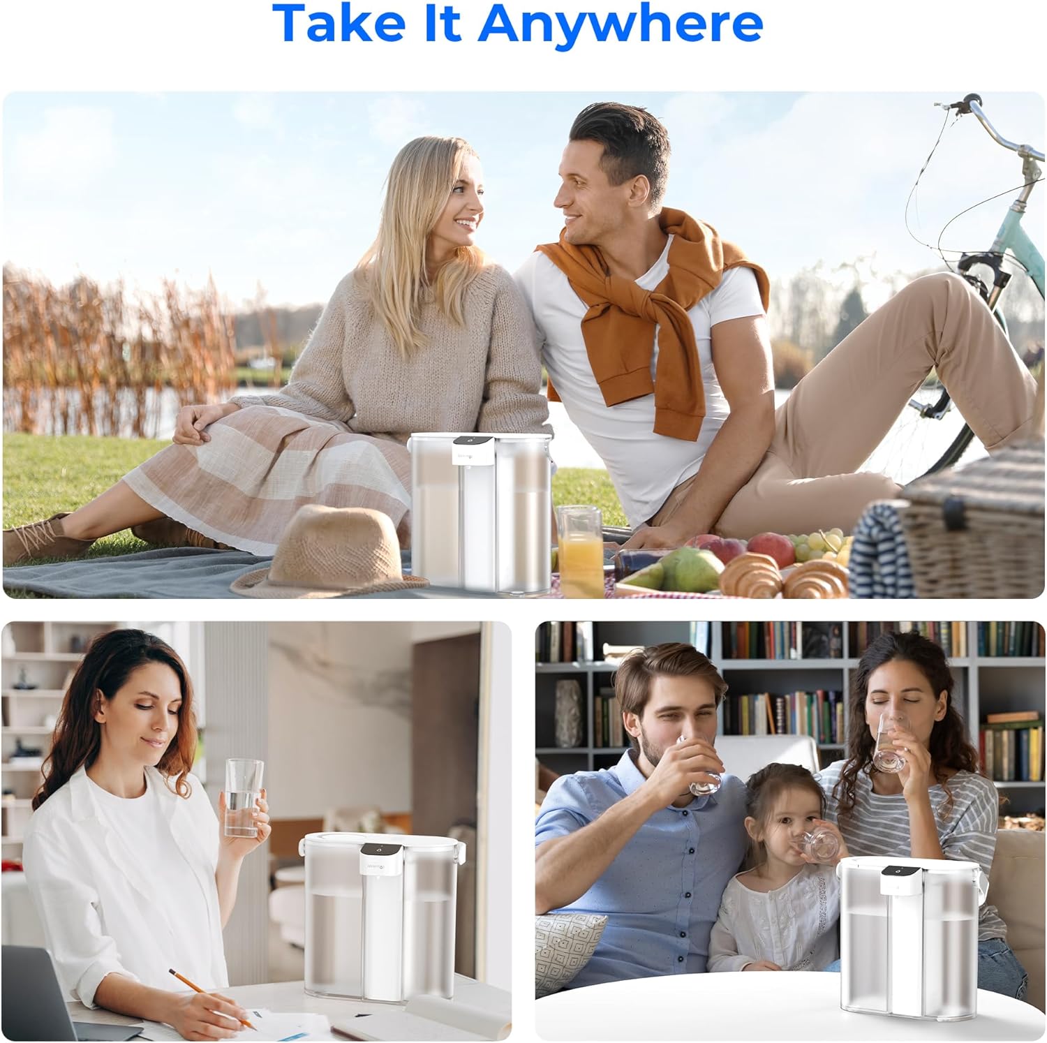 Waterdrop Electric Water Filter Pitcher - 200-Gallon Rechargeable Dispenser | 14-Cup, White, Reduces PFOA/PFOS, Lead, Chlorine