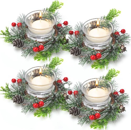 Dingion 12 Pcs Christmas Votive Candle Holder Set - Decorative Glass Tealight Holders for Holiday Table Centerpiece