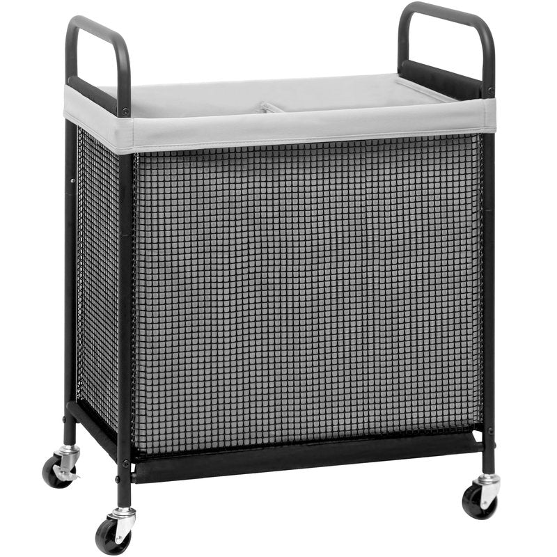 STORAGE MANIAC Rolling Laundry Hamper with Wheels 2-Section Laundry Sorter Rolling Laundrys Basket on Wheels with Removable Bag Clothes Hamper Laundrys Organizer Cart Bathroom Bedroom 100L Grey