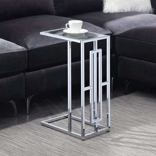 Convenience Concepts Town Square Chrome C End Table 15.75" - Contemporary C Couch Table, Modern Living Room Glass Side Table, Family Room Sliding End Table, Glass/Chrome