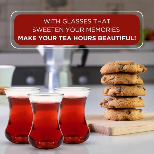 yersiz Turkish Tea Glass Set, Slim Waist Design and Thick Sole Prevent Tea From Getting Cold, Easy to Keep for 6 People, 6 Glasses, Useful Set (6 Pieces)