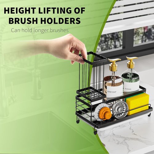 Cisily Kitchen Sink Caddy Organizer - Rustproof Non-Slip Sponge & Dish Brush Holder | Large Capacity Essentials