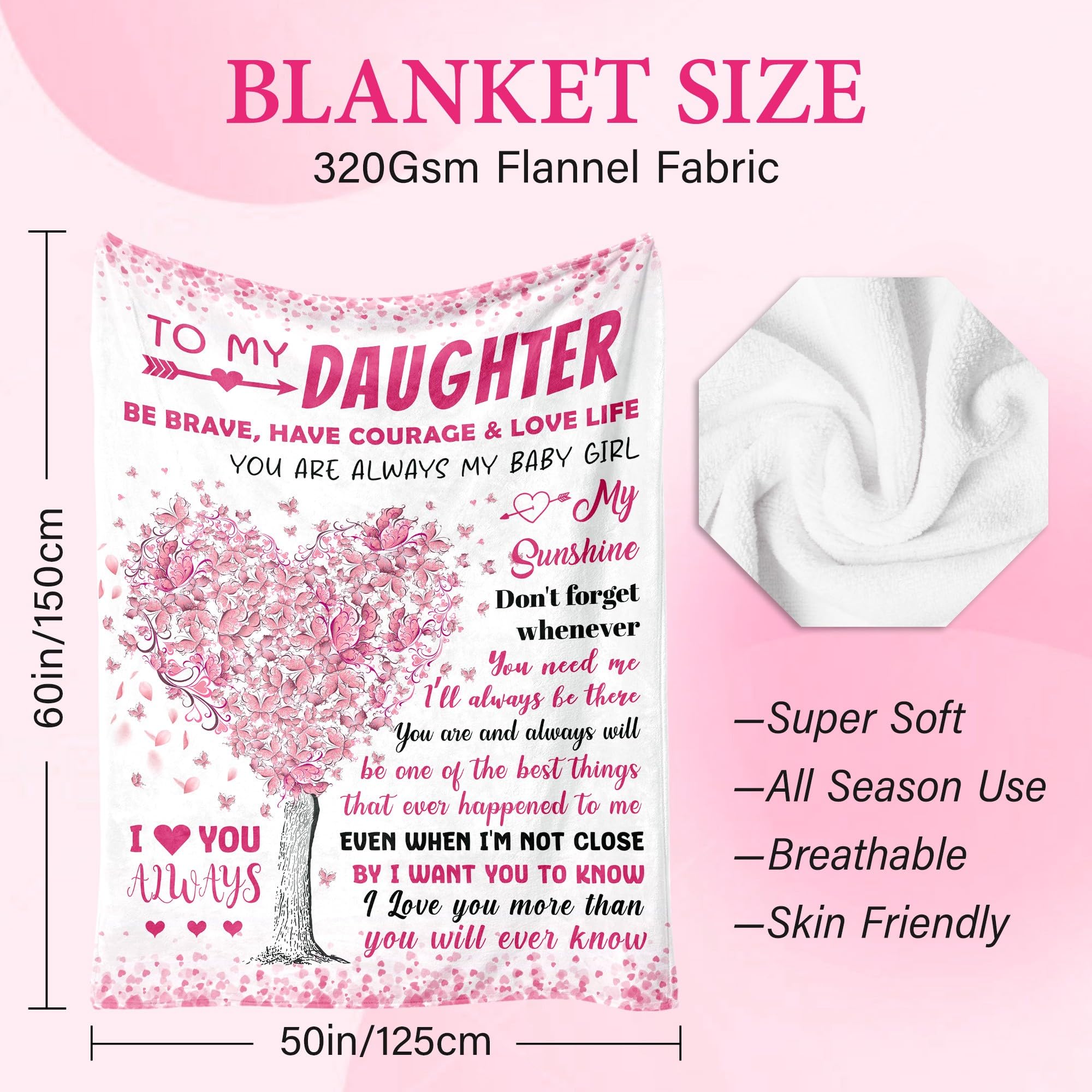 BAOERN Daughter Gifts from Mom Dad - Daughter Birthday Gifts - Easter Gift for Kids - Mothers Day Graduation Gift for Daughter's - Best Daughters Ever Present - to My Daughters Blanket 50"X 60"