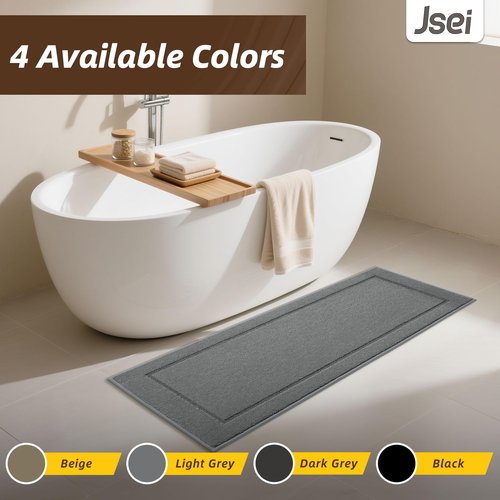 JSEI Non-Slip Bathroom Rugs, Self Adhesive No Sliding Bath Rugs Set of 2, Machine Washable Absorbent Bath Mat Set for Tub Shower & Single Sink 20”x32”+20”x48”, Light Grey, Rectangular Pattern