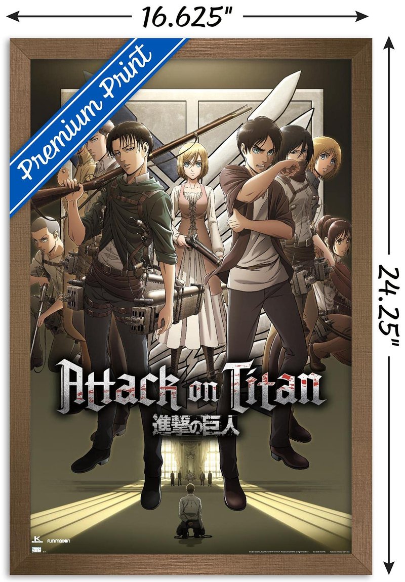Trends International Attack on Titan: Season 3 - Group Wall Poster, 22.4L x 14.7W, Bronze Framed Version