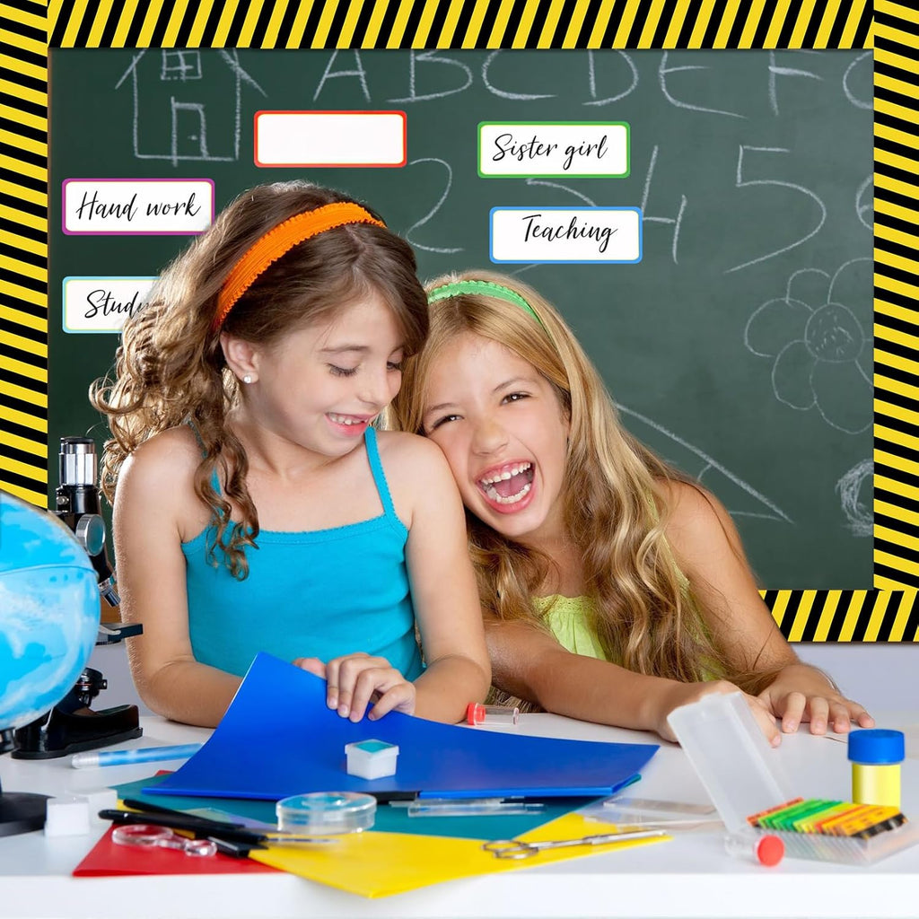 Outus Bulletin Board Borders - 68 Ft Construction Theme Decor | Yellow Stripes for Classroom & Parties