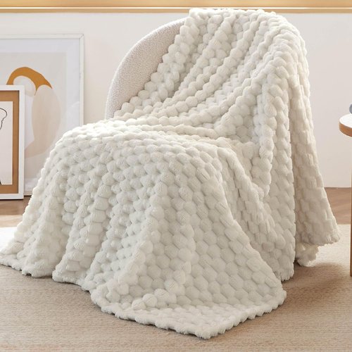 Bedsure Off White Throw Blanket - 350GSM Fluffy Plush Fleece for Cozy Home Decor | 50x60 Inches