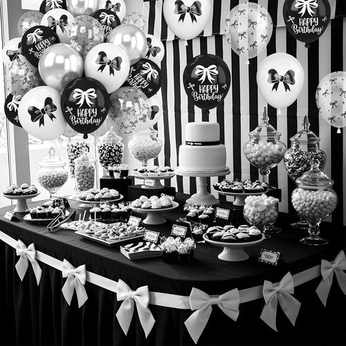 Black Bow Balloons - 30 Pcs 12-Inch Black & White Balloons for Bachelorette & Bridal Party Decor