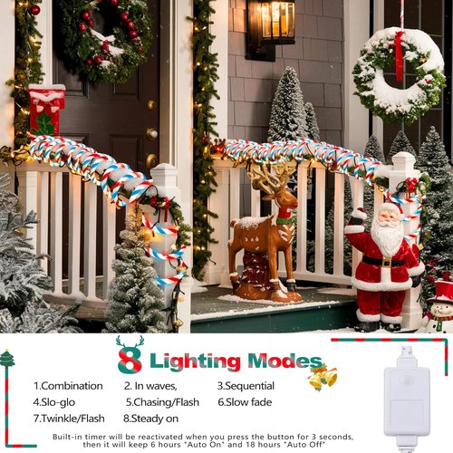 Jnaurb Christmas Candy Cane Lights - 33ft 240 LED Waterproof Rope Lights for Outdoor Holiday Decor