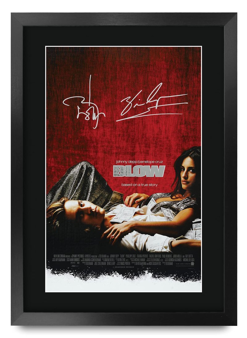 HWC Trading Blow Movie Poster Johnny Depp Penelope Cruz Signed 16 x 12 inch Framed Gift Printed Autograph Film Print Photo Picture Display - 16" x 12" Framed