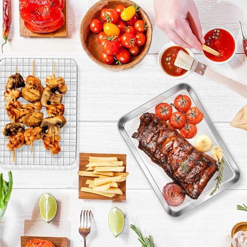 E-far Stainless Steel Baking Sheet Set - 10.5” x 8.3” Cookie Pan with Cooling Rack | Non-Toxic & Dishwasher Safe