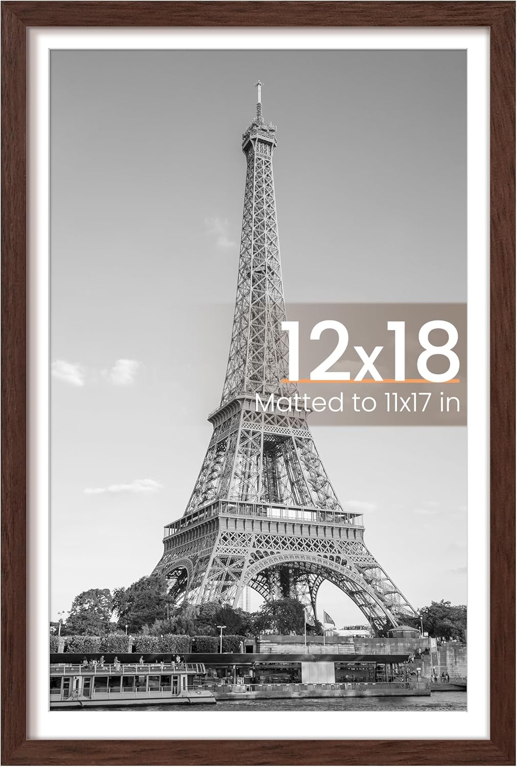 Upsimples 12x18 Picture Frame - Versatile Wall Hanging for 11x17 or 12x18 Photos, Brown Finish, 1 Pack