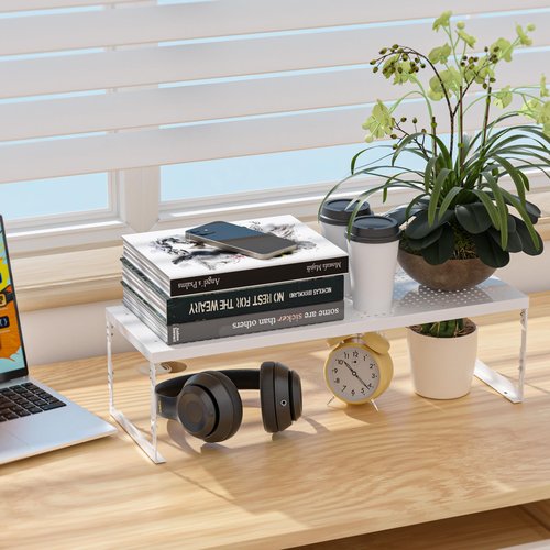 Jojocross Adjustable Stackable Metal Storage Shelf Organizer - Expandable Wire Rack with Perforations for Kitchen, Pantry, Bathroom, Cabinet & Office-Compact, Durable & Sturdy (2PACKS/Large/White)