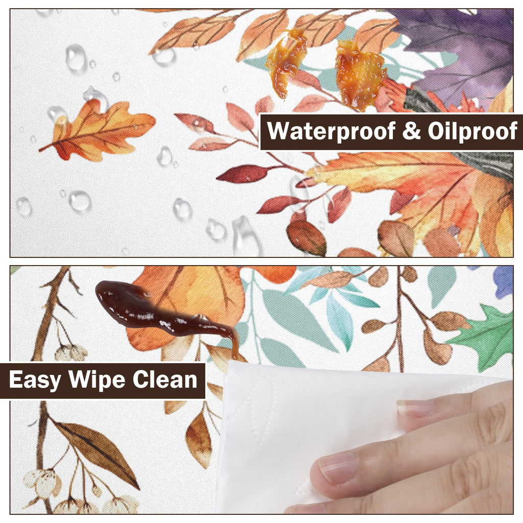 Fall Round Fitted Tablecloth with Elastic Edge,Water-Resistant Picnic Autumn Blue Orange Leaf Pumpkin Table Cover for 40-44" Found Tables Harvest Thanksgiving Table Cloth for Dinner,Outdoor,Patio