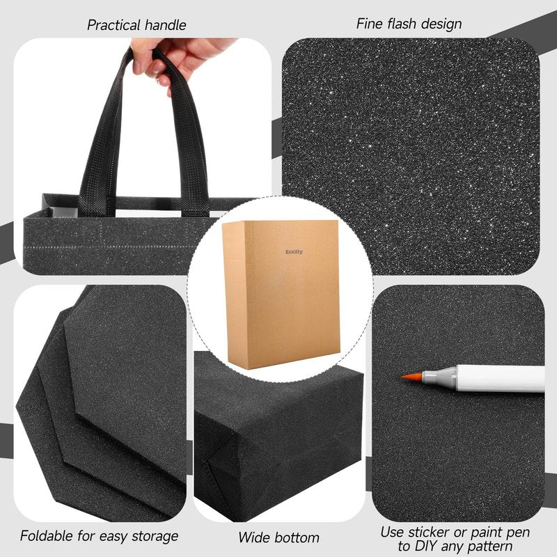 Eccliy 80 Pcs Reusable Gift Bags Set Glossy Grocery Gift Tote with Handle for Wedding, Mothers Day, Spring Event, Graduation(10 x 8 x 4.7 Inch,Dark Grey)