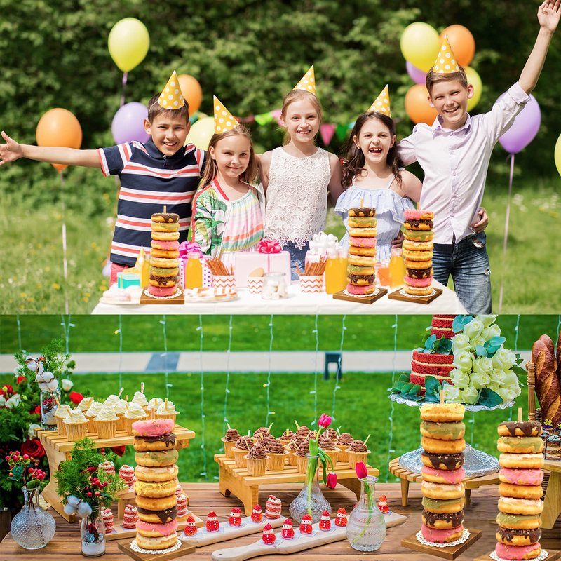 YESSAP Farmhouse Donut Stand with Doilies, 3PCS Wooden Donut Holder Display 27 Donuts, Reusable Bagel Donut Holder Stands for Wedding Birthday Party Decoration Baby Shower