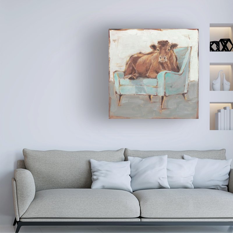 Wrapped Canvas Wall Art - Ethan Harper 'Moo-ving in IV' Wall Art for Living Room, Bedroom, or Office Décor - 35x35