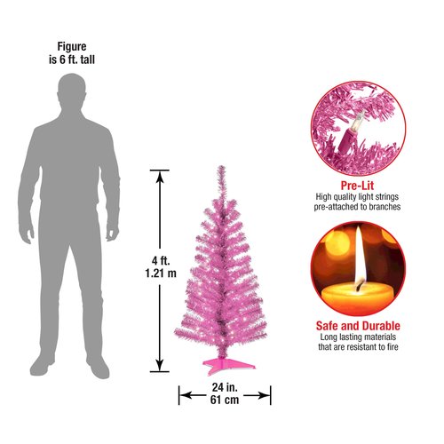 National Tree Company Pre-Lit Artificial Christmas Tree, Pink Tinsel, White Lights, Includes Stand, 4 feet