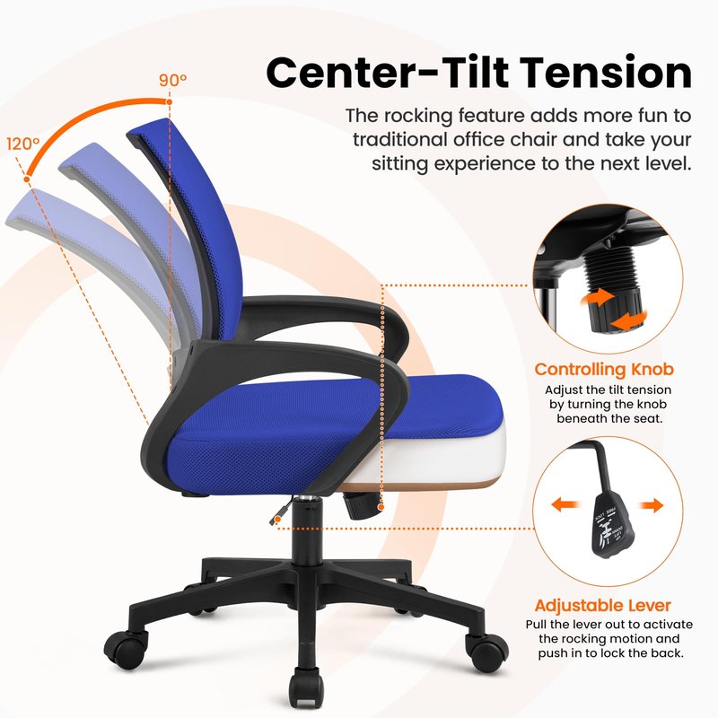 Yaheetech Mid-Back Mesh Office Chair Adjustable Ergonomic Computer Task Chair Swivel Rolling with Lumbar Support Armrest for Home Office Work Study, Blue