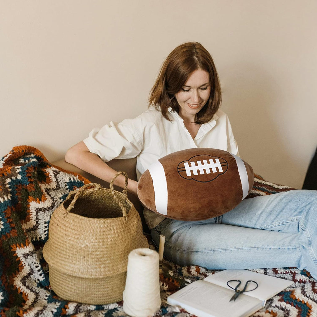OurHonor Football Plush - 18" Soft Fluffy 3D Stuffed Football Pillow | Cute Indoor Outdoor Decoration for Kids