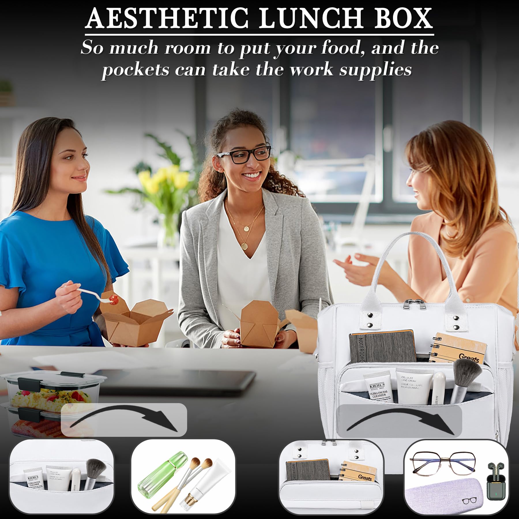 TuErCao White Lunch Bag Fits Bento Boxes, Snack and Foods, Cooler Bags Insulated Lunch Box for Women for Work