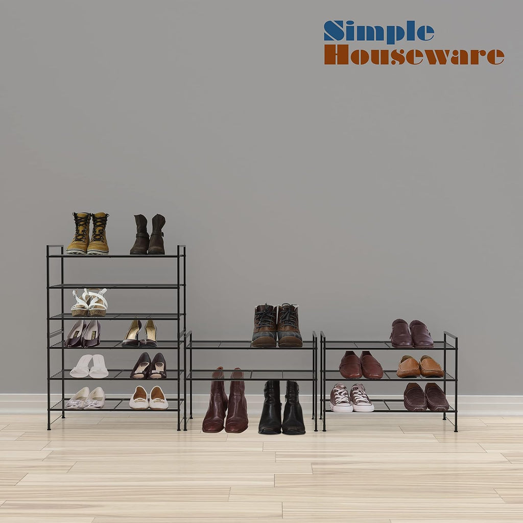 Simple Houseware 3-Tier Stackable Shoe Rack - Space-Saving Storage Shelf in Black