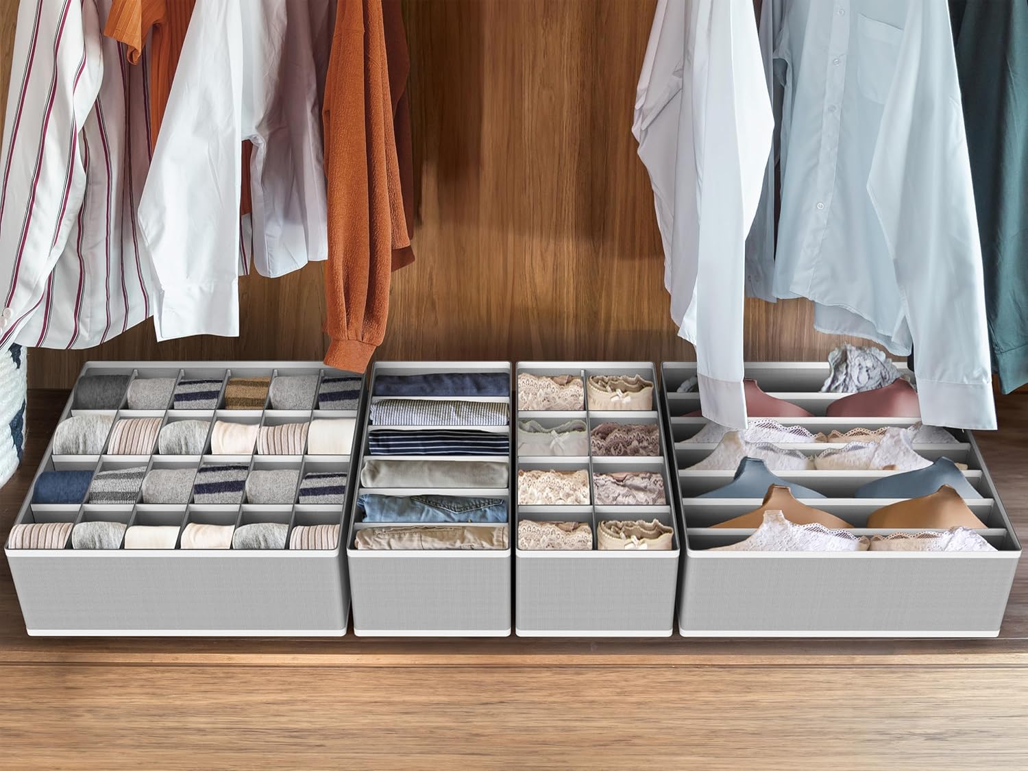 Simple Houseware Drawer Organizer Set - 4-Pack Foldable Closet Dividers for Underwear, Socks, and Accessories - Gray