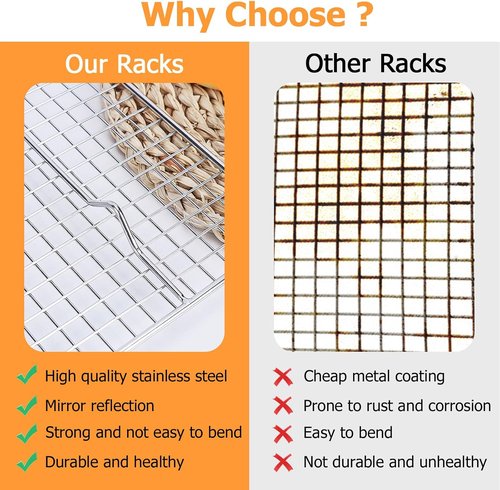 2-Pack Stainless Steel Cooling Rack by [Brand Name] - Oven/Dishwasher Safe, Perfect for Baking & Grilling - 11.5"x16.5" Size