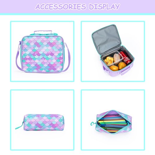 Inprof Girls 3 in 1 Rolling Backpack for School Girls Backpack with Wheels Girls Backpack with Lunch Box Set Kids Suitcase for Girls Elementary School Roller Bookbag Kids Travel bag with Wheels