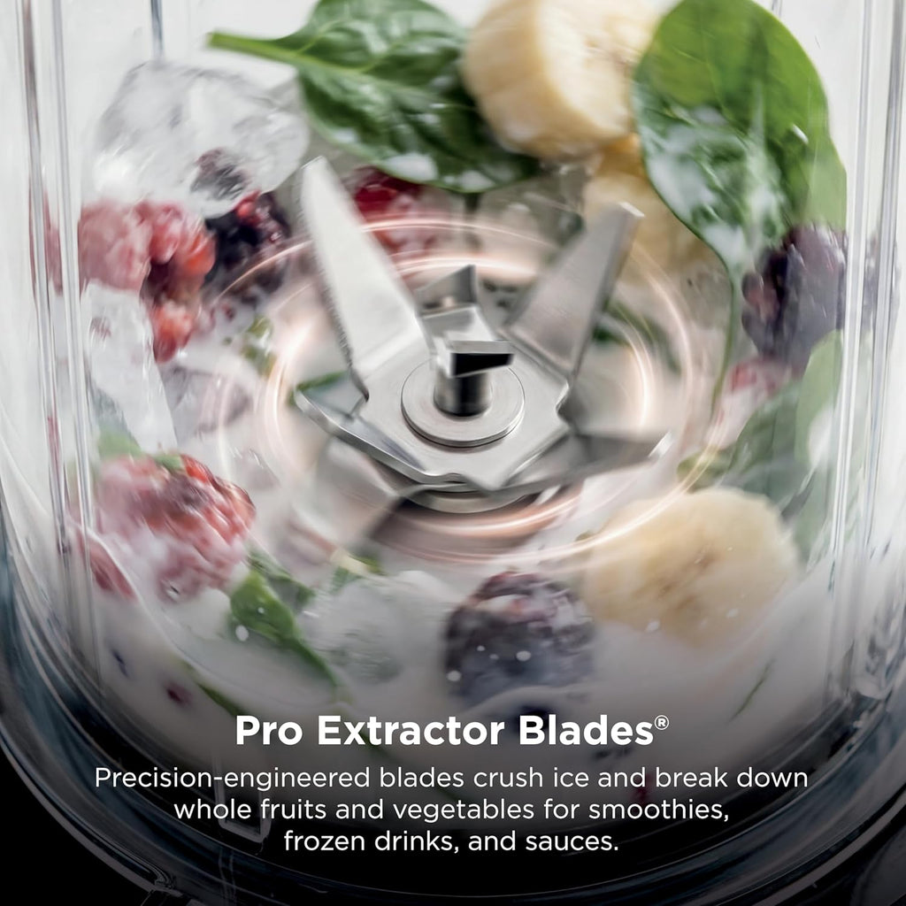 Ninja Nutri-Plus Personal Blender - Compact Push-To-Blend for Smoothies & Frozen Drinks | Includes 3 To-Go Cups & Lids | 900 Peak Watts | Silver | BN301
