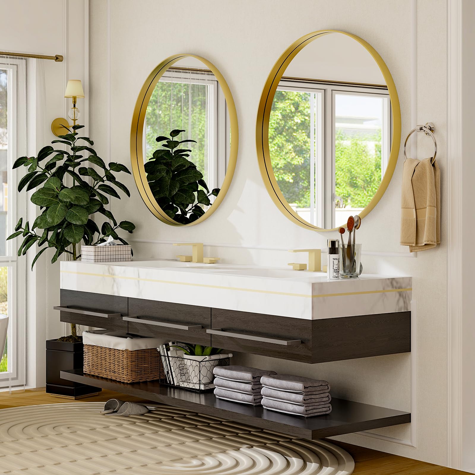 30 Inch Round Bathroom Mirror - Wall Mounted Circle Mirror with Metal Frame, Modern Mirror Suitable for Bathroom, Vanity, Entryway, Living Room, Wall Decor,Gold