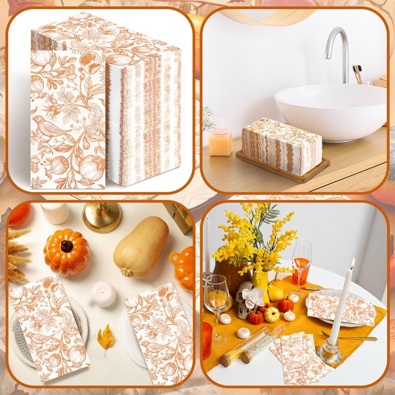 200 Pcs Fall Disposable Hand Towels for Bathroom Fall Guest Napkins White Orange Pomegranate Guest Towel Napkins Disposable Guests Decorative Flower for Baby Shower Wedding