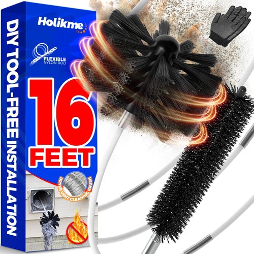 Holikme Dryer Vent Cleaner Kit - 16 Feet Lint Remover & Chimney Brush with Synthetic Head