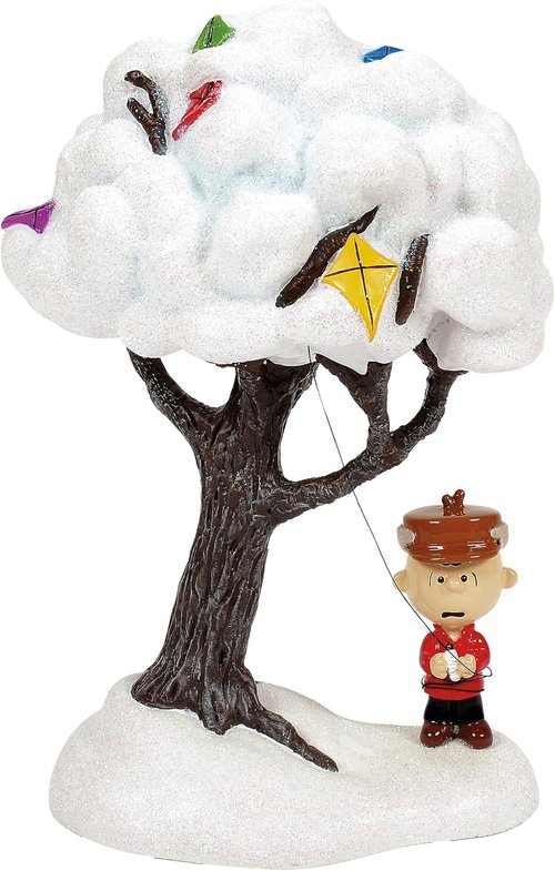 Department 56 Peanuts Village Figurine - Charlie Brown & Kite Eating Tree - 6.9 Inch, Multicolor