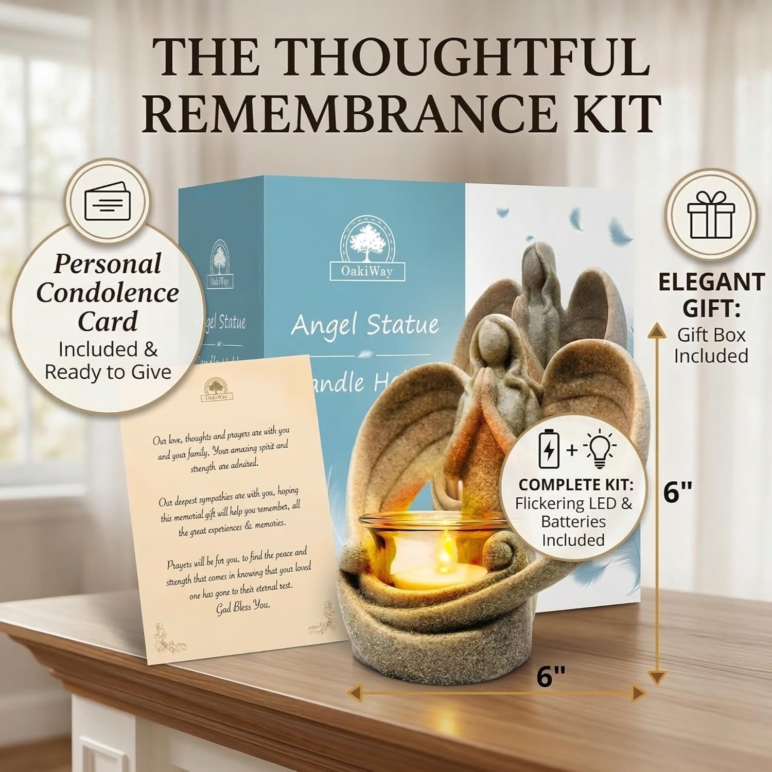 OakiWay Memorial Candle Holder - Angel Figurines with Flickering LED Tealight | Sympathy Gifts for Loss