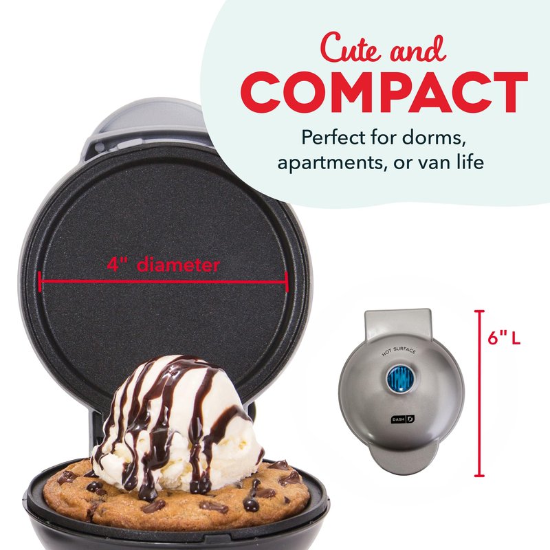 Dash Mini Maker Griddle - Compact Griddle for Creative Homemade Treats - PTFE nonstick surface, Quick Heat-Up System & Space-Saving Design - Silver