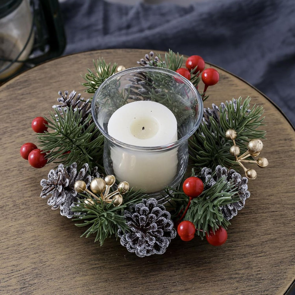 Regine Switzerland Christmas Candle Rings - Elegant Gold & Red Floral Design | Set of 2 for Holiday Decor