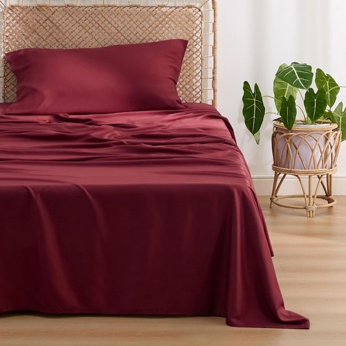 Bedsure Cooling Twin Sheets - Breathable & Soft Rayon from Bamboo | Deep Pocket Up to 16 Inches, Burgundy