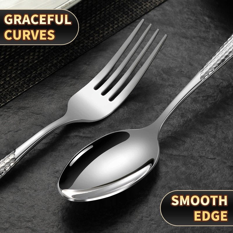 Lemeya 40-Piece Hammered Silverware Set for 8,18/10 Stainless Steel Flatware Set with Serrated Forged Knives,Heavy Duty Cutlery Set for Home & Party Restaurant,Mirror Polished, Dishwasher Safe