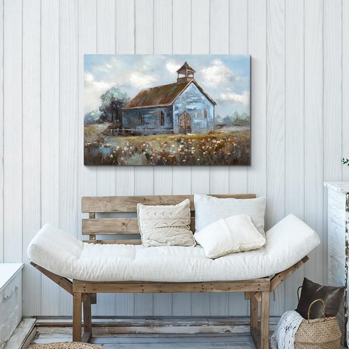 arttitue Farmhouse Barn Wall Art Painting: Canvas Rustic Farm Picture Hand Painted Country Landscape Print Decor Rural Scene Artwork for Nursery Living Room Bedroom